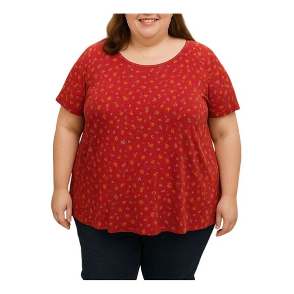 LuLaRoe Tops - LuLaRoe Womens Maroon Ditsy Floral Short Sleeve Top Size Large